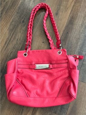 Rosetti Braided Handle Handbag Faux Leather Shoulder Bag Salmon Pink 14”x9.5”.